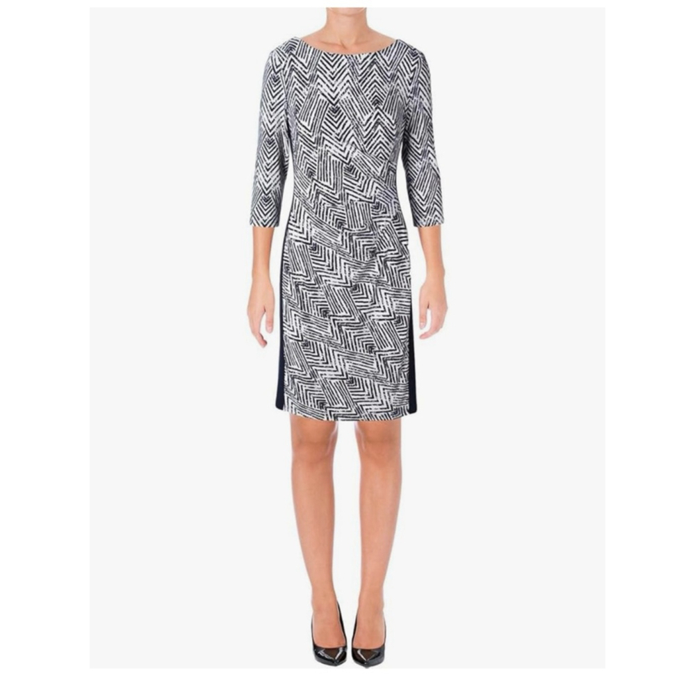Lauren by Ralph Lauren Chevron-Print Sheath Dress, 10 Navy, White